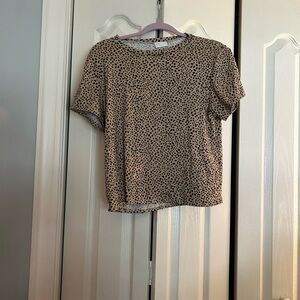 Elegant Black and Tan Polka Dot Short Sleeve Top
